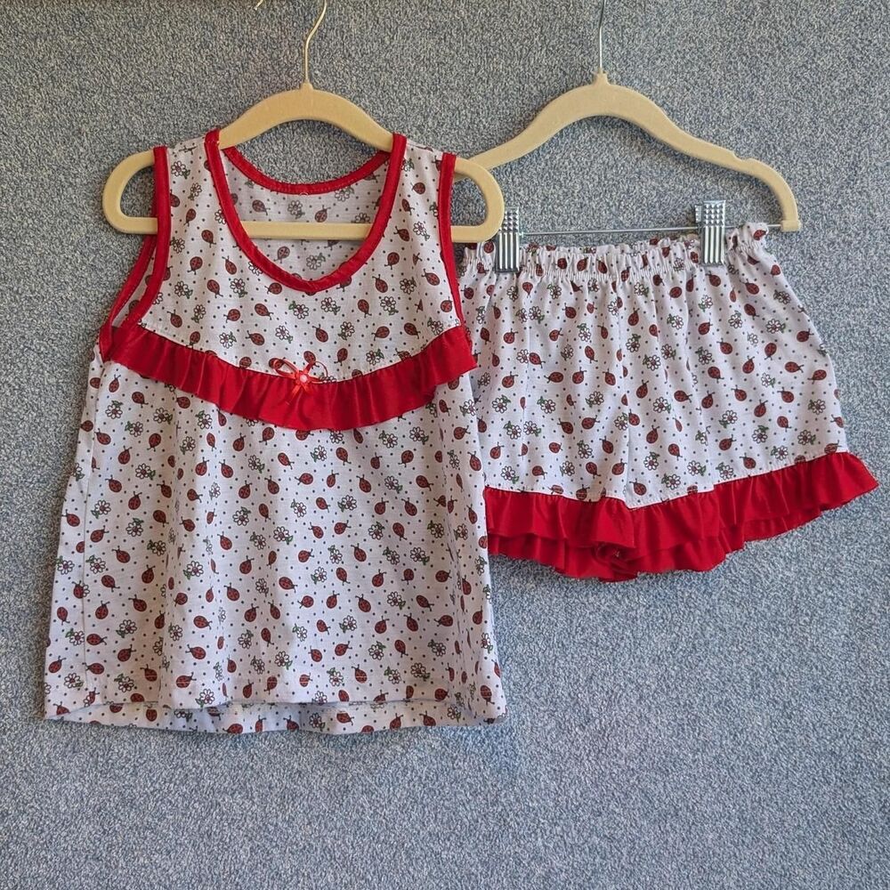 Giselle Pimentinha Girls Size 6 Red White Ruffle Ladybug 2 Piece Pajama Set